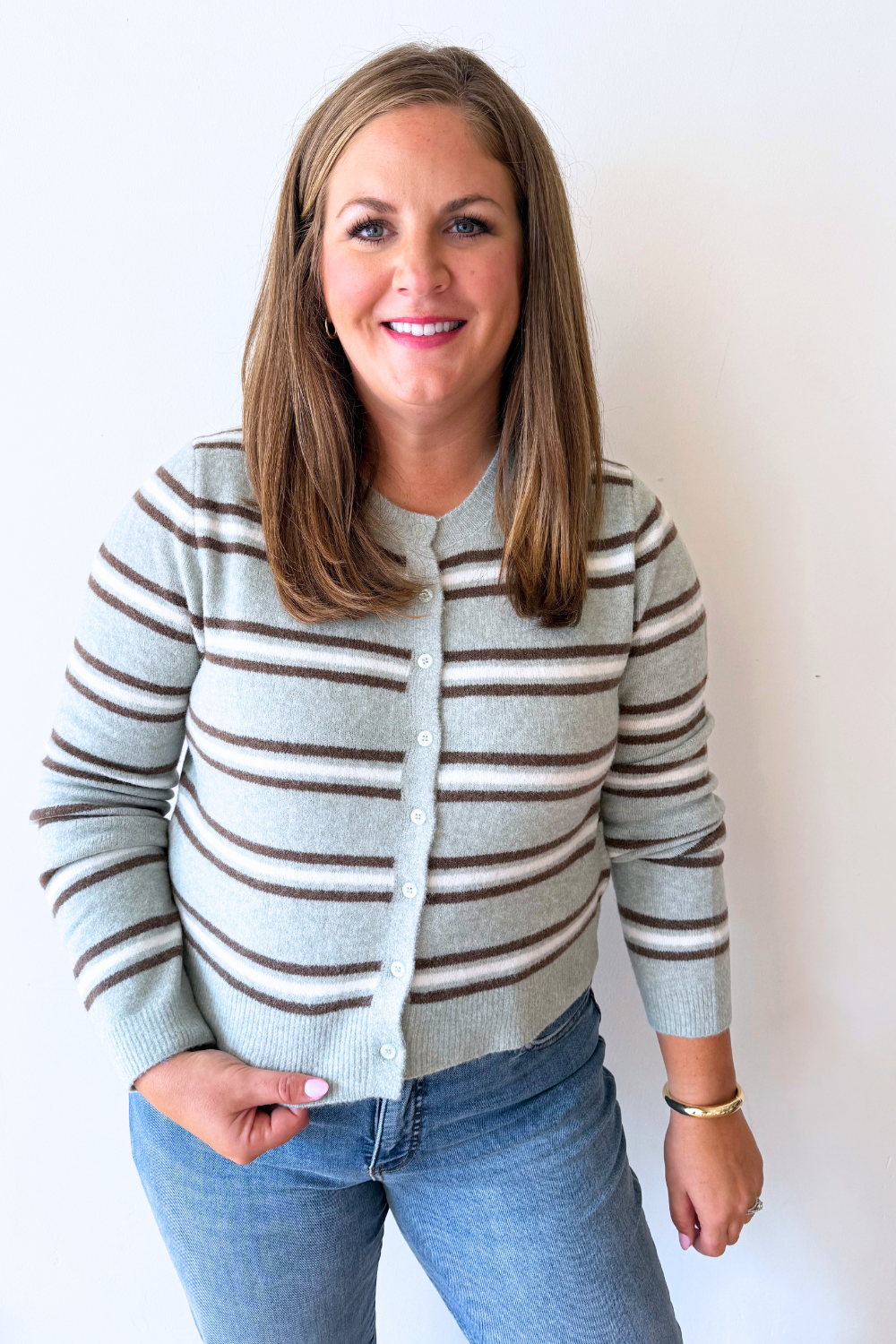 Striped Knit Button Cardigan