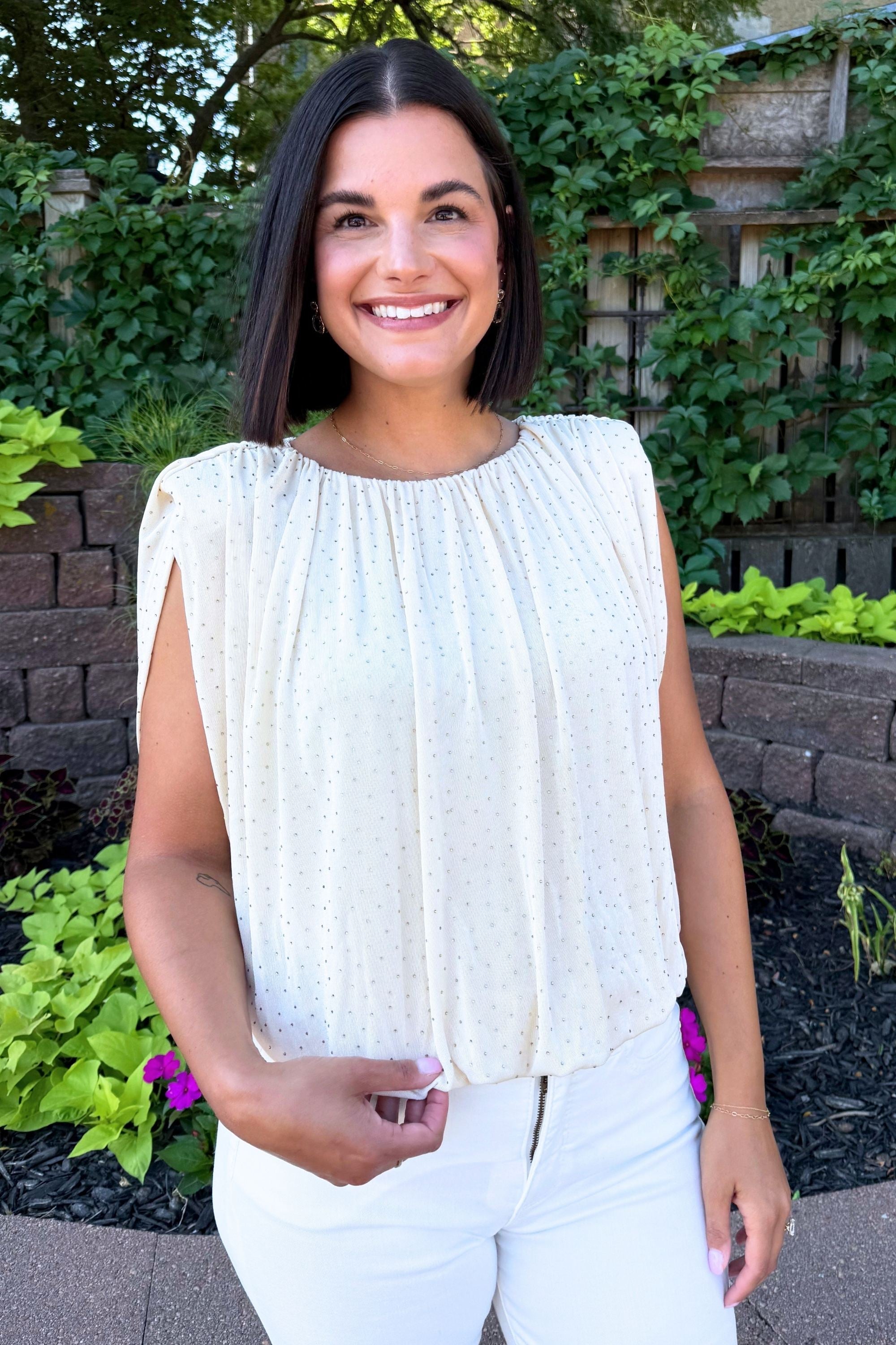 Sleeveless Woven Top w/ Lace
