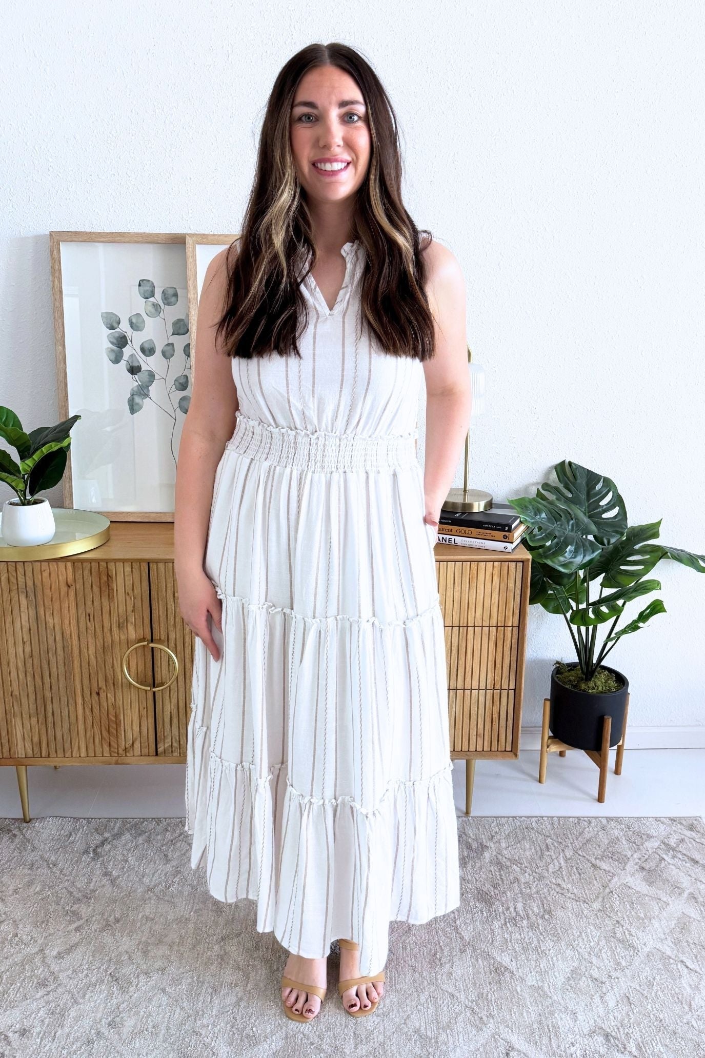 Stampato Tiered Maxi Abito