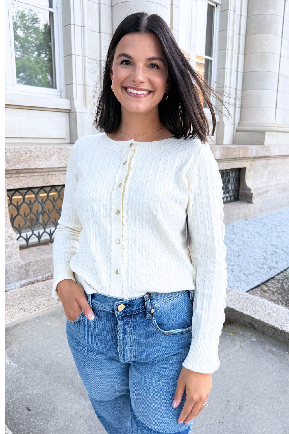 Light Knit Colorblock Long Cardigan